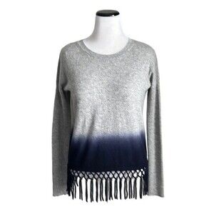 AUTUMN CASHMERE Pretty Ombre Blue Gray Blend Fringe Hem Sweater Womens Small
